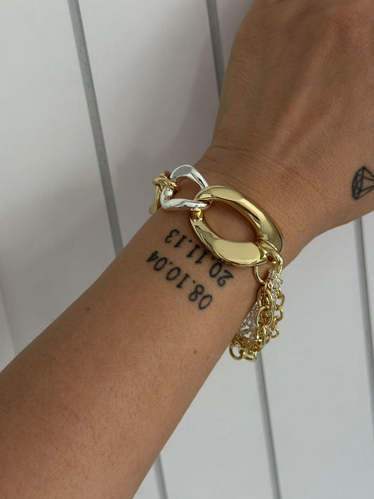 14K Altın Kaplama 3 Renk Detaylı Kalın Zincir Bileklik