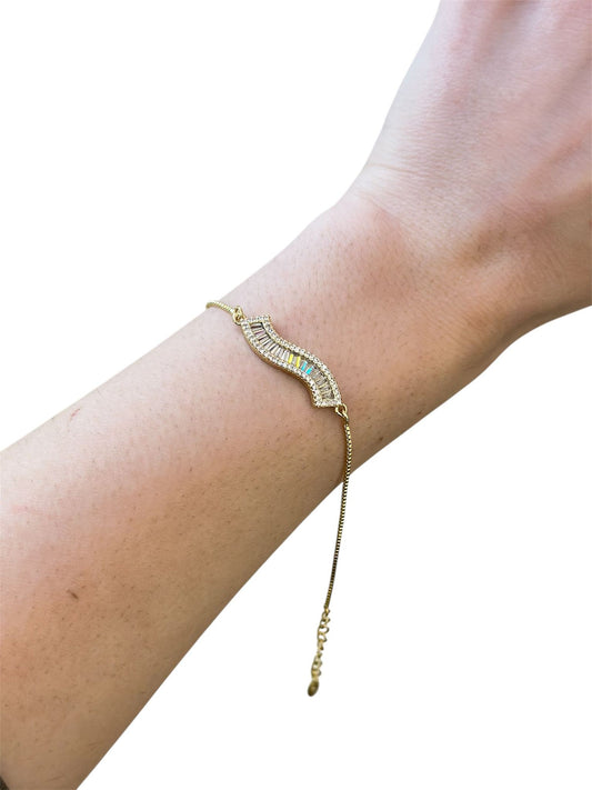 14K Altın Kaplama Baget Taş Detaylı İnce Zirncir Bileklik