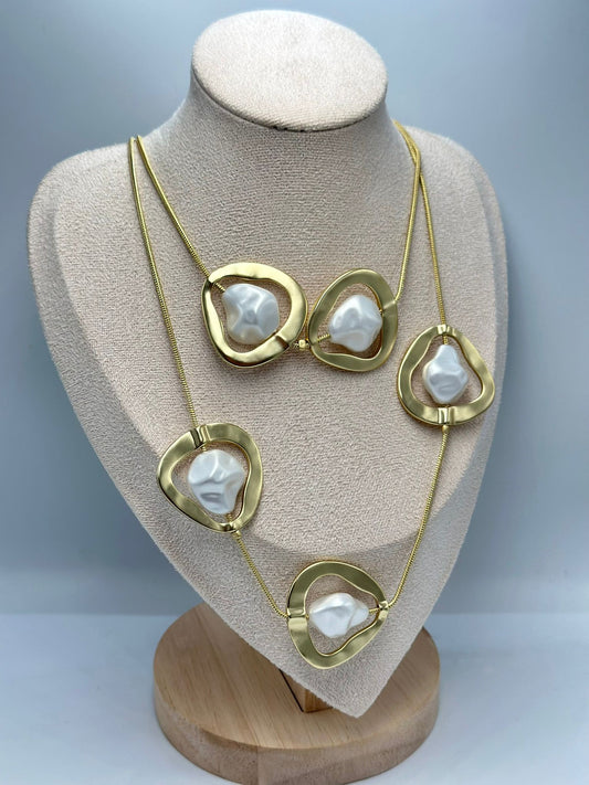 14K Altın Kaplama Barok İnci Detay Dolamalı Kolye (95Cm)