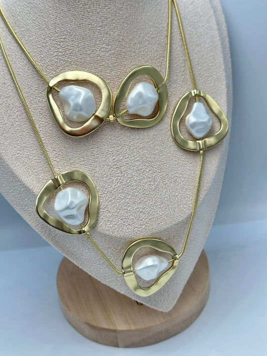 14K Altın Kaplama Barok İnci Detay Dolamalı Kolye (95Cm)