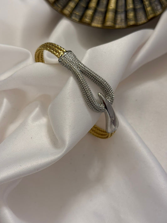 14K Altın Kaplama Çift Renk Zirkon Taş Detaylı Kelepçe