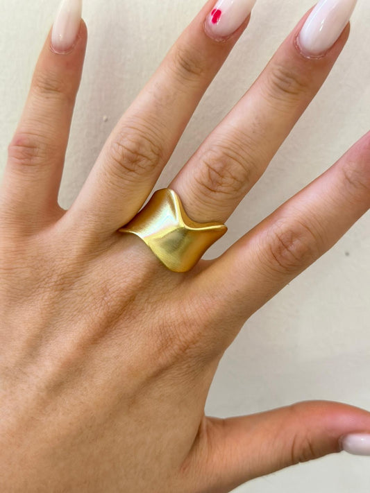 14K Altın Kaplama Dalga Detay Eskitme Yüzük