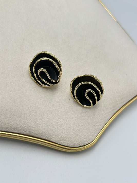 14K Altın Kaplama Gold Detaylı Siyah Küpe