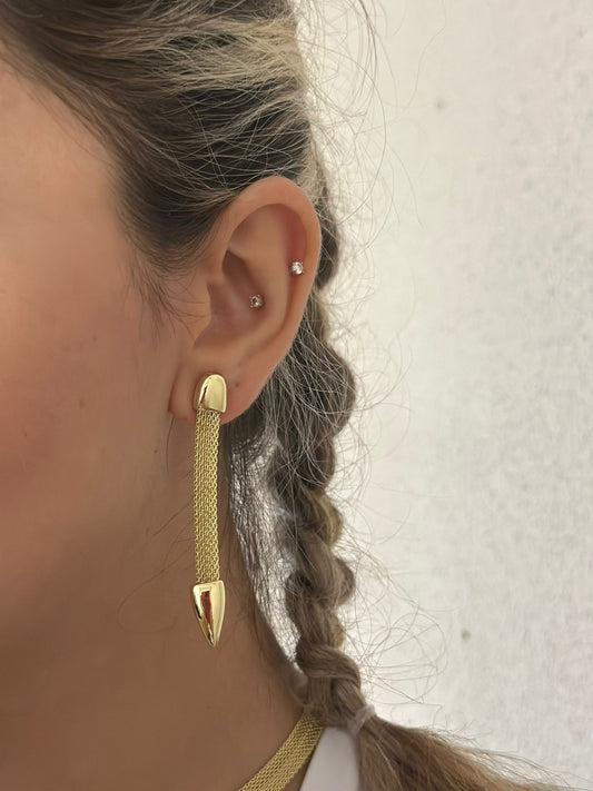 14K Altın Kaplama Hasır Küpe ve Kolye İkili Set Takı