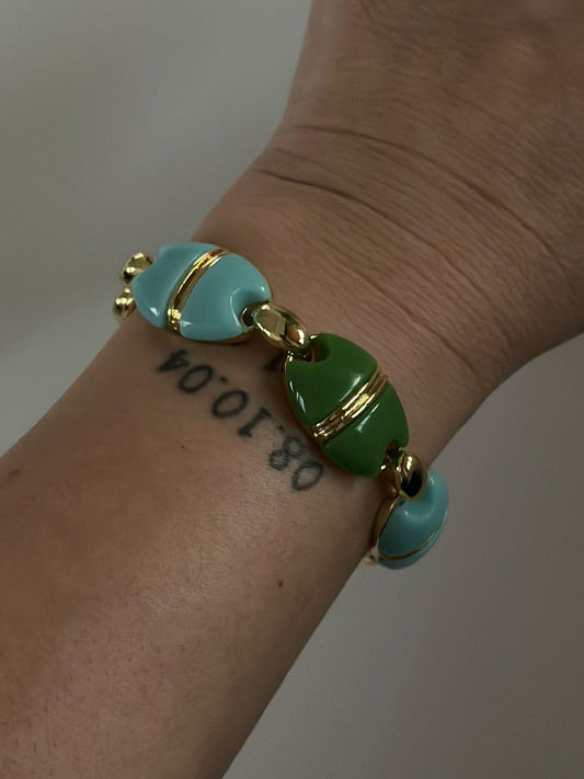 14K Altın Kaplama İki Renk Mineli Gold Bileklik