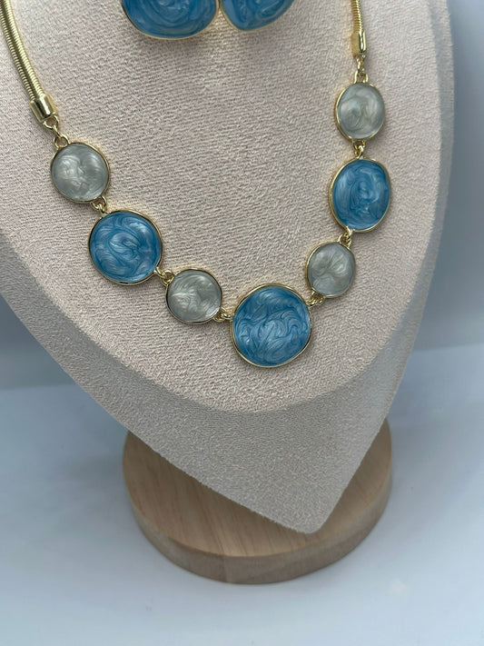 14K Altın Kaplama Renkli Mavi Set Takı