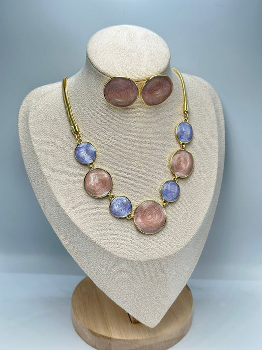 14K Altın Kaplama Renkli Pembe Set Takı