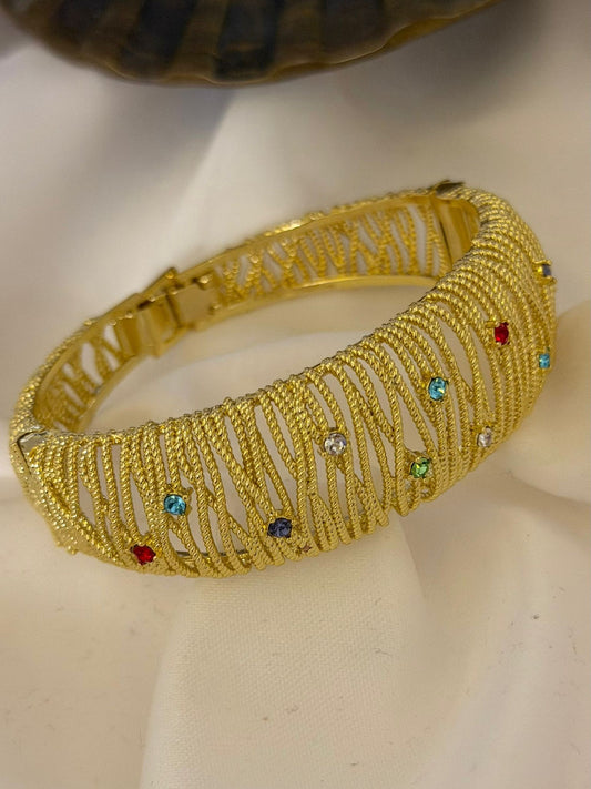 14K Altın Kaplama Renkli Tek Taş Detay Kelepçe