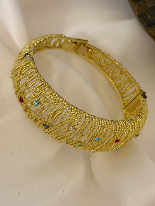 14K Altın Kaplama Renkli Tek Taş Detay Kelepçe