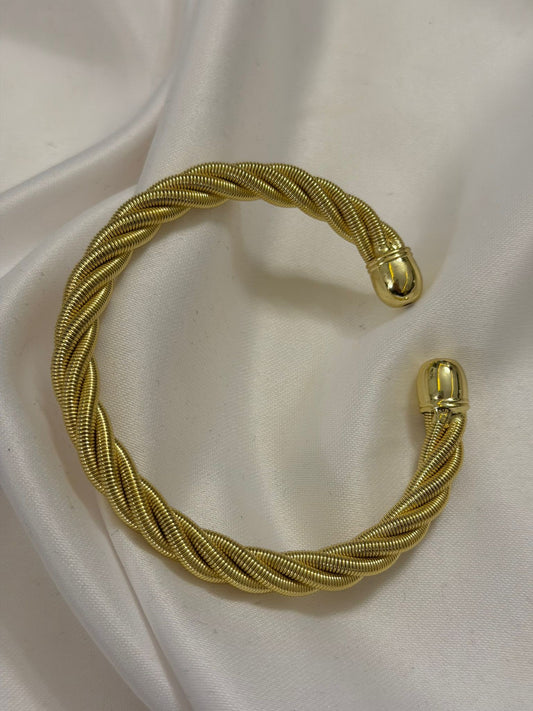 14K Altın Kaplama Sarmal Detay Unısex Kelepçe