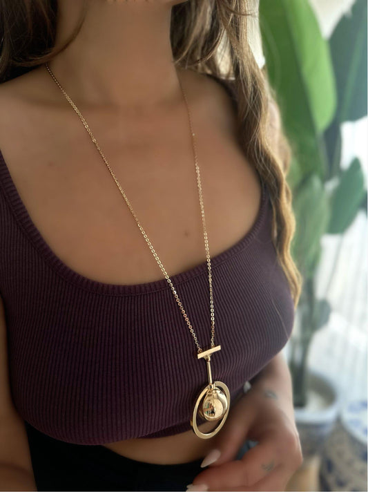 14K Altın Kaplama Topçuk Detaylı Uzun Kolye