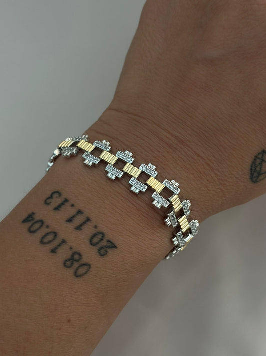 14K Altın Kaplama Unisex Izgara Detay Bileklik