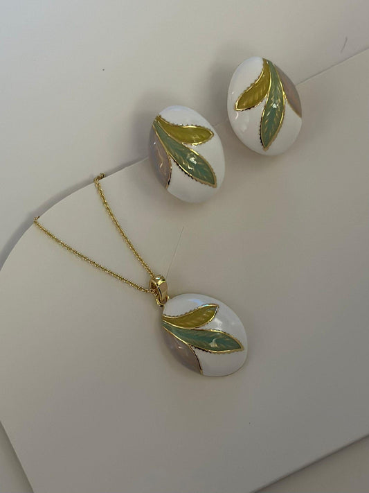 14K Altın Kaplama Yaprak Detaylı Set