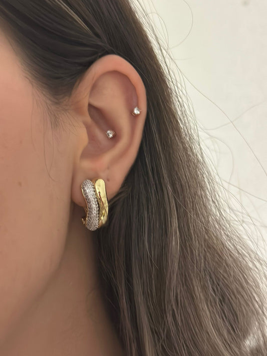 14K Altın Kaplama Yarı Zirkon Taş Detay Halka Küpe