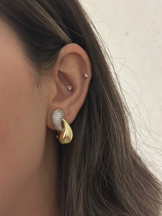 14K Altın Kaplama Zirkon Taş Detay Damla Küpe