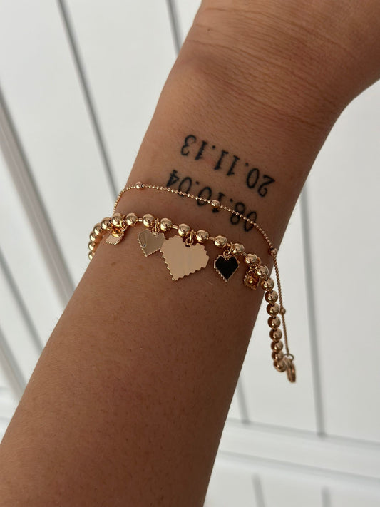 18K Altın Kaplama ve Kalp Detaylı Charm İkili Bileklik