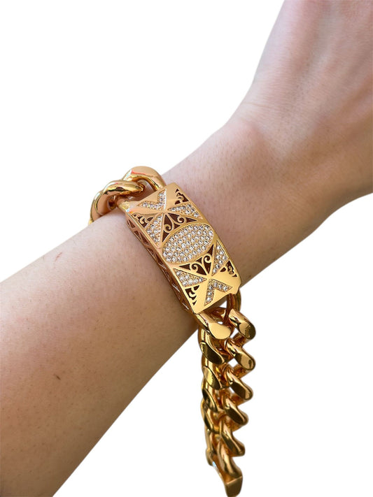 18K Altın Kaplama ve Zirkon Taş Detaylı Kalın Zincir Bileklik