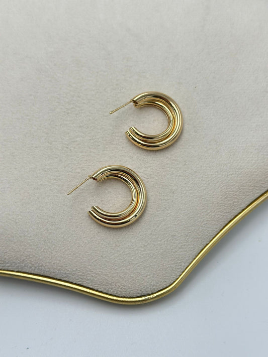 2 Li Görünüm Halka Küpe (Pirinç Kaplama)