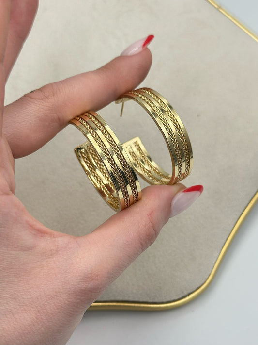 2 Sıra Örgü Detay Halka Küpe (Çelik)