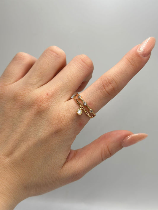 2 Sıra Tek Taş Sallantılı Detaylı Pirinç Kaplama Yüzük