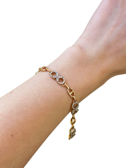 22K Altın Kaplama Zirkon Taş ve Halka Detaylı Unisex Bileklik