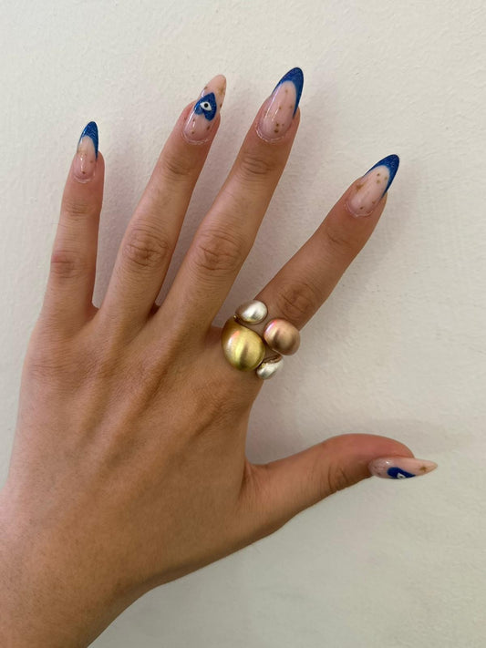 3 Renk Detaylı 14K Altın Kaplama Yüzük