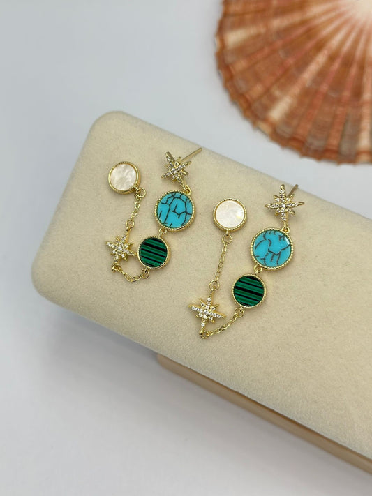 Sedef Taş Detay Sallantılı Kutup Yıldızı Küpe (Çelik)