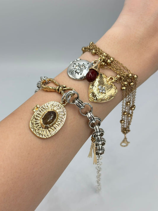 İkili Charm Detaylı Bileklik (Çelik)