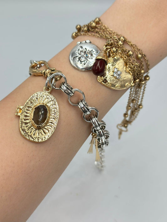 İkili Charm Detaylı Bileklik (Çelik)