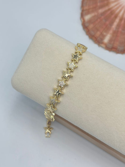 Zirkon Taş Detay Sıralı Yıldız Bileklik (Çelik)