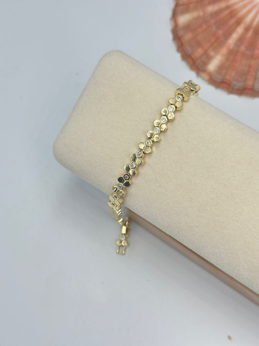 Tek Taş Detay Petek Bileklik (Çelik)