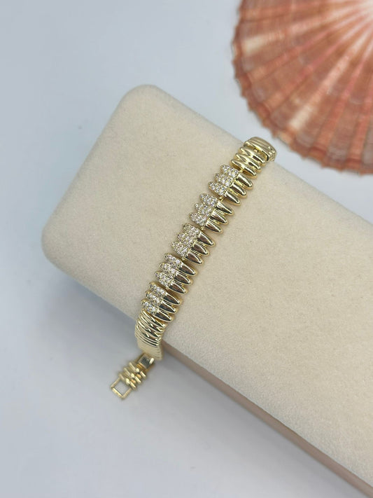 Zirkon Taş Detay Kesik Plaka Bileklik (Çelik)