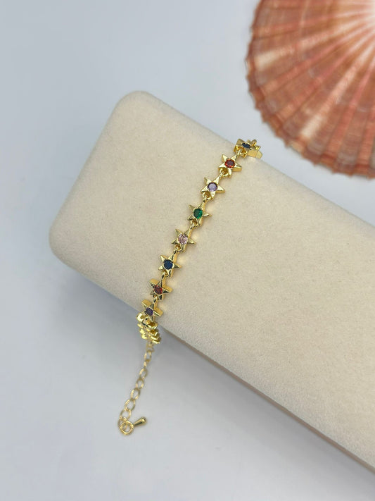 Renkli Sıralı Yıldız Detay Bileklik (Çelik)