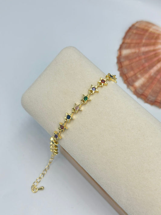 Renkli Sıralı Yıldız Detay Bileklik (Çelik)