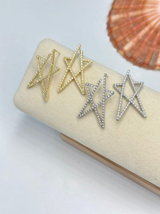 Zirkon Taş Detay Yıldız Küpe (Pirinç Kaplama)