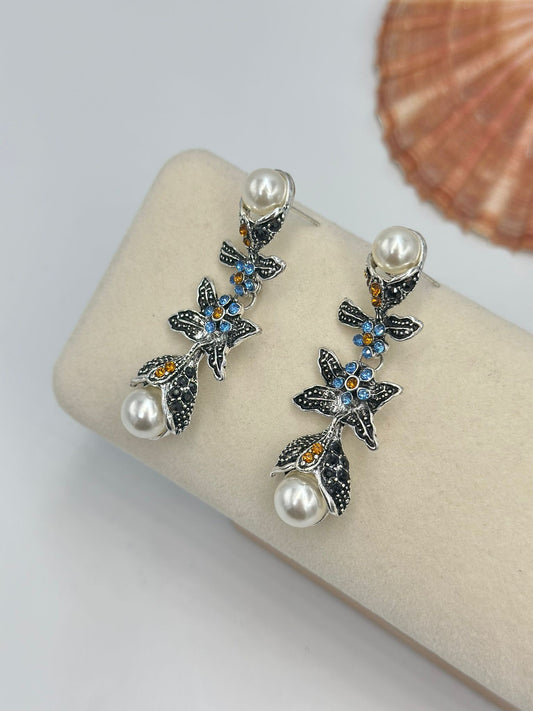 Renkli Zirkon Taş Detay Çiçek Küpe (Pirinç Kaplama)