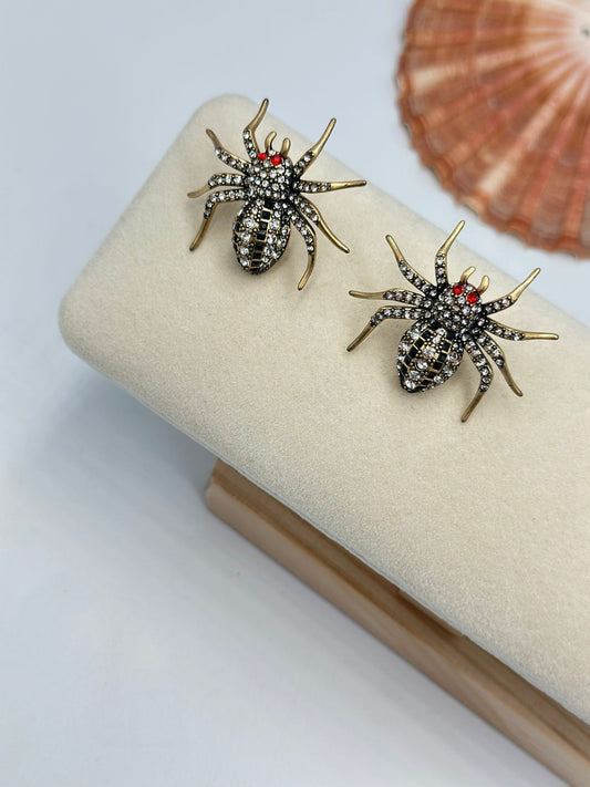 Zirkon Taş Detay Örümcek Tasarım Küpe (Çelik)