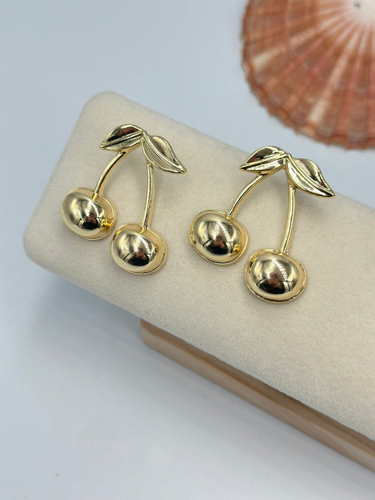Gold Kiraz Küpe (Pirinç Kaplama)