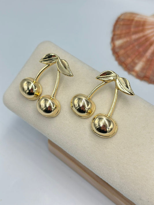 Gold Kiraz Küpe (Pirinç Kaplama)