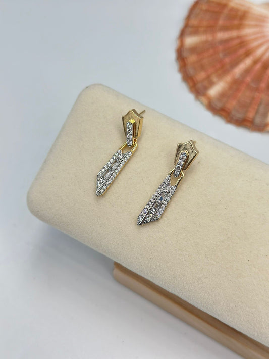 Çift Renk Zirkon Taş Detay Fermuar Küpe (Çelik)