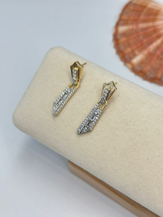 Çift Renk Zirkon Taş Detay Fermuar Küpe (Çelik)