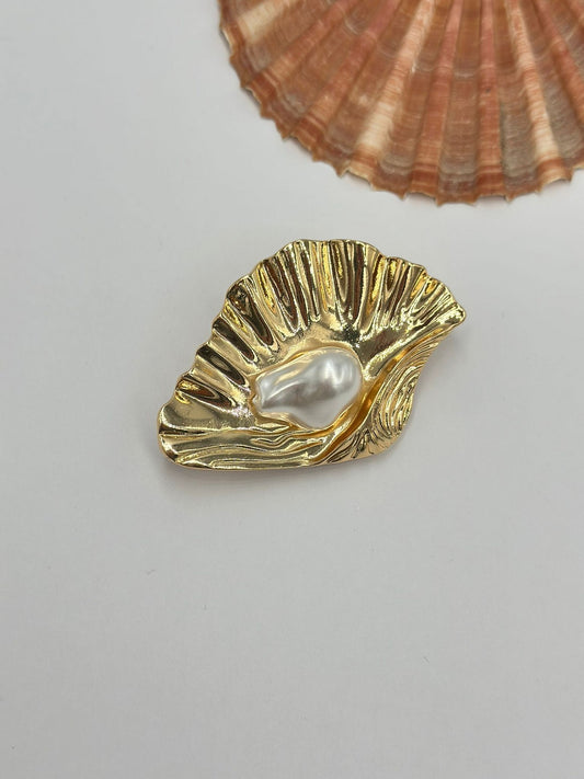 İnci Detay Deniz Kabuğu Broş