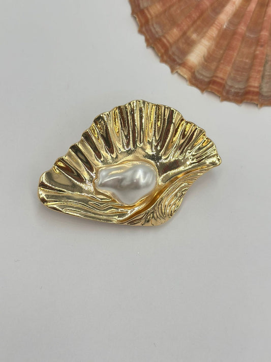 İnci Detay Deniz Kabuğu Broş
