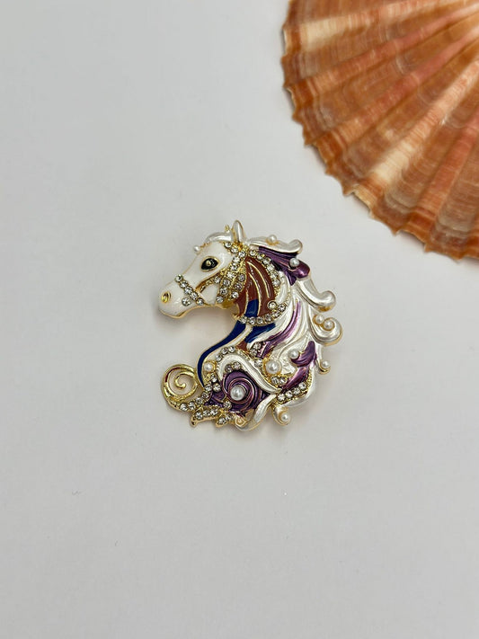 Zirkon Taş Detay Renkli At Broş