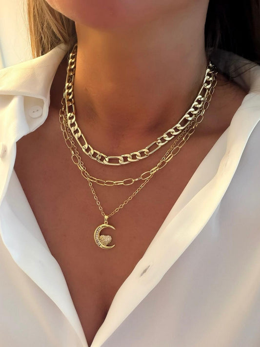 Çoklu Görünüm Ay Detay Kolye (Çelik)