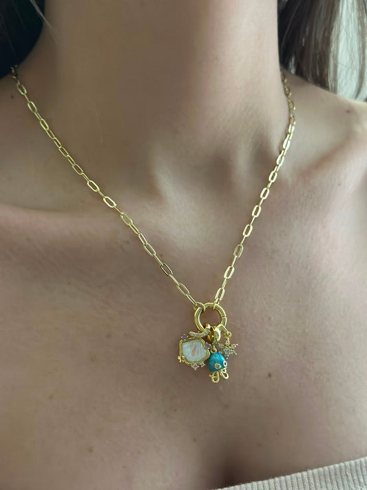 Ahtapot Charm Detay Çelik Kolye