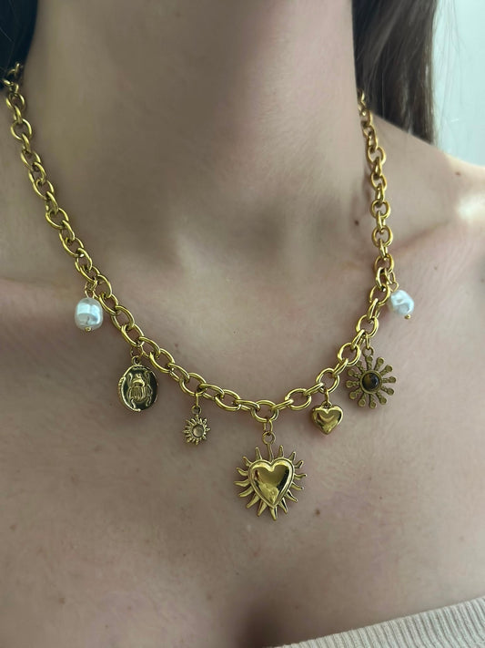 Kalp Charm Detay Çelik Kolye