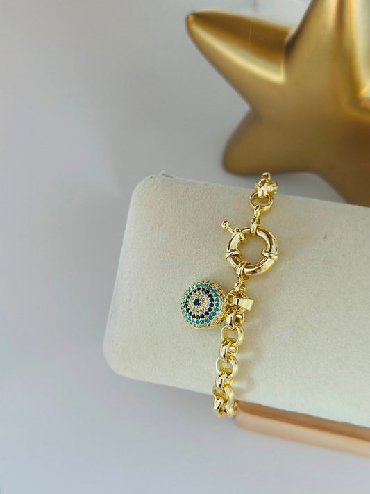 Nazar Charm Detay Çelik Zincir Bileklik