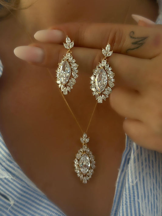 Altın Kaplama Damla Kesim Baget Taş Set Takı