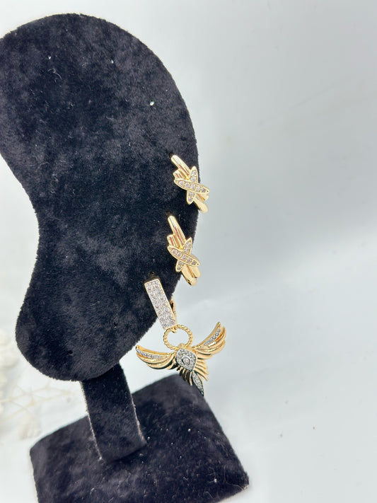 Anka Kuşu Ve X Detaylı Set Çelik Küpe